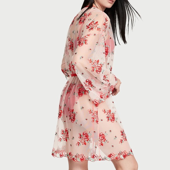 VICTORIA'S SECRET Floral Embroidery Sheer Mesh Robe - Picture 2 of 6